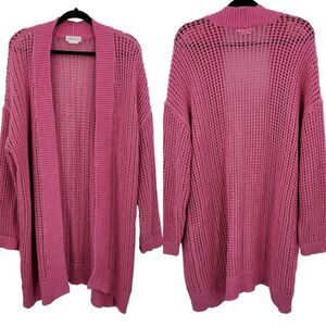 Lovers + Friends Open Knit Cardigan Sweater M Fuchsia Pink Long Boho Oversized